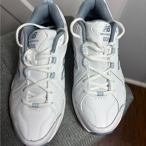 New Balance 608 Comfort Trainer White/Light Blue Shoes Size 7.5